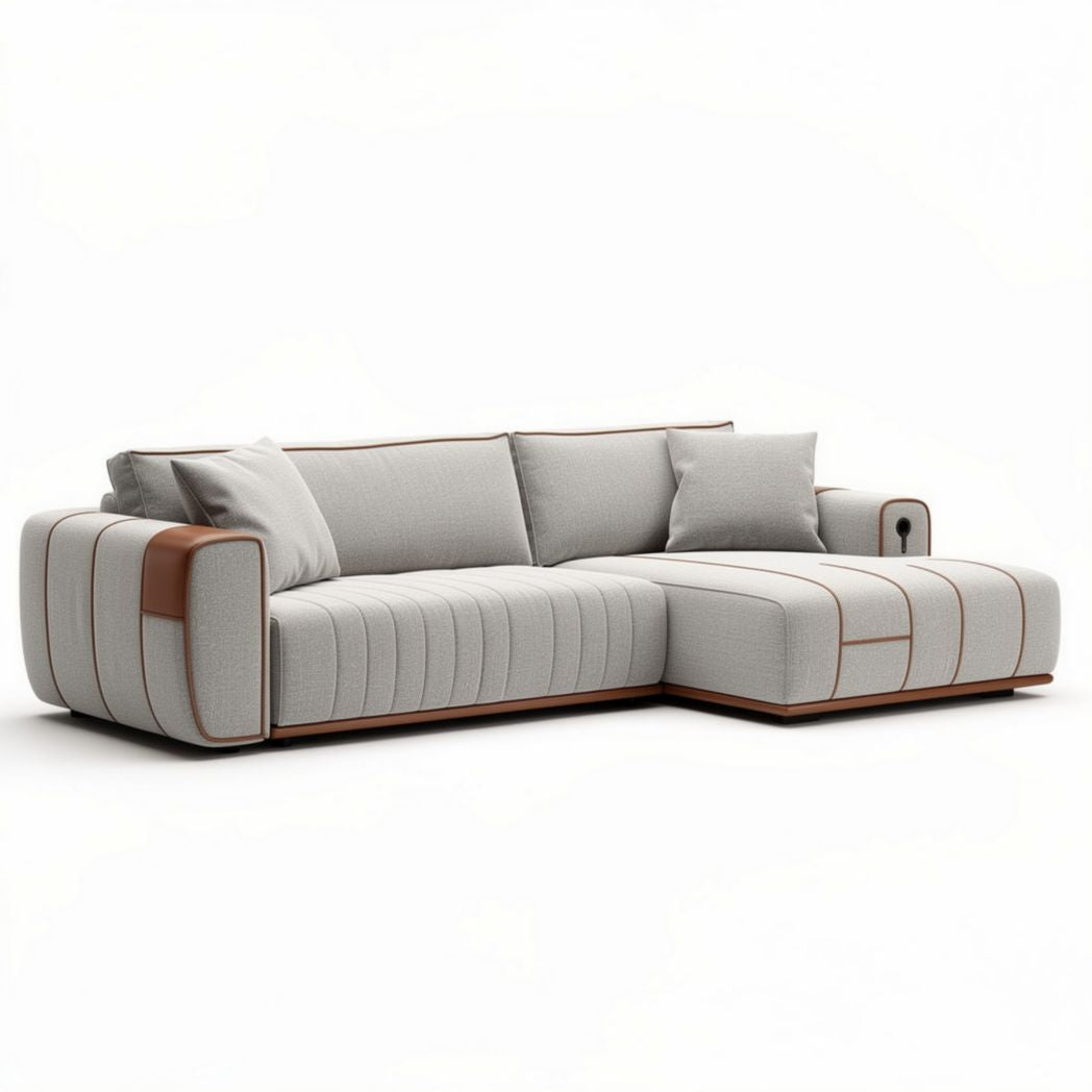 Sofa z narożnikiem w kolorze szarym z regulowanym oparciem 250 x 90 x 85cm