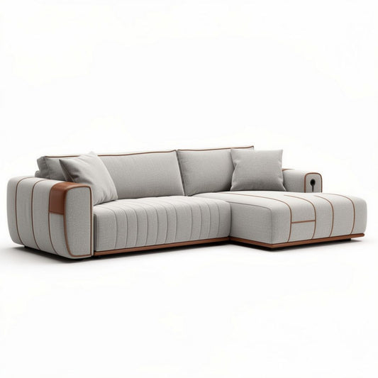 Sofa z narożnikiem w kolorze szarym z regulowanym oparciem 250 x 90 x 85cm